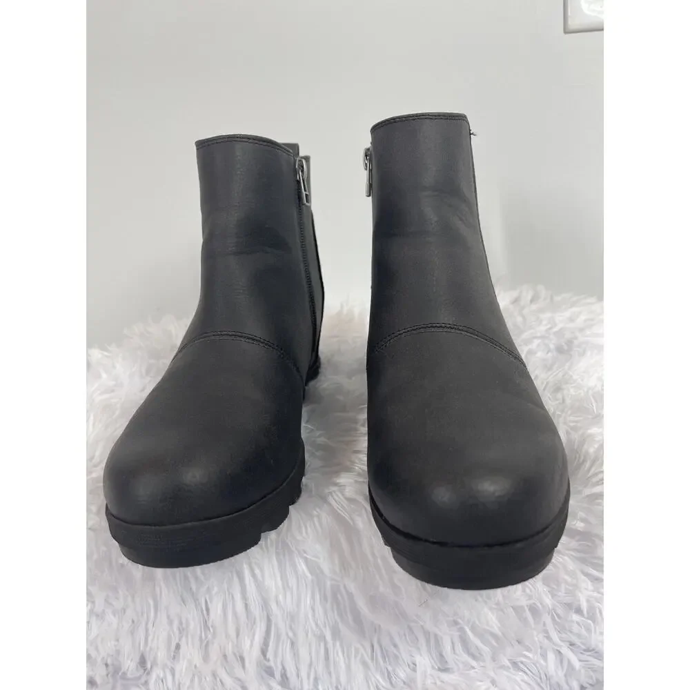 Time Tru Hidden Wedge Booties Womens 7 Black Faux Leather Edgy Minimalist Urban - Picture 7 of 7